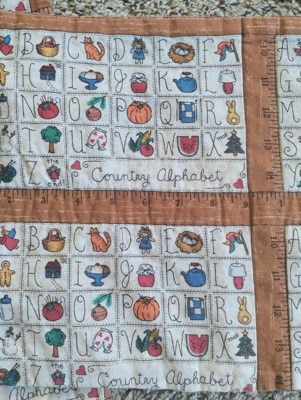 Cottagecore Handmade Country Alphabet Placemat Set Of 4 Teacher Ruler ABCs Cloth